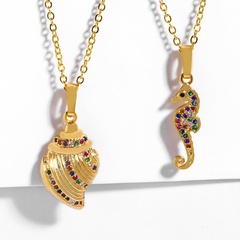 Europäische und amerikanische grenz überschreitende neue Ozean Seepferdchen Shell Halskette Amazon kreative Farbe Anhänger goldene Halskette nkp40