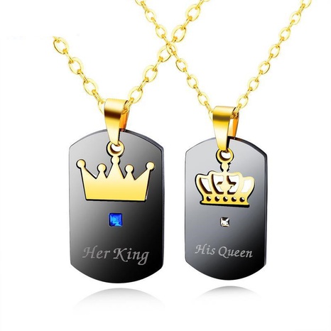 Fashion Crown Couple Square Titanium Steel Necklace NHOP137021's discount tags
