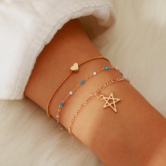 Creative simple alloy hollow star rice beads chain 3 layer bracelet NHGY138181