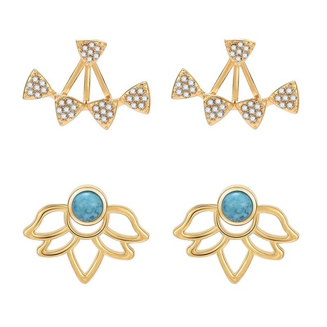 Vintage ethnic style openwork lotus flower turquoise front and rear earrings NHXS138222's discount tags