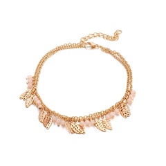Fashion rice beads hollow leaf alloy 2 layer anklet bracelet NHGY138272