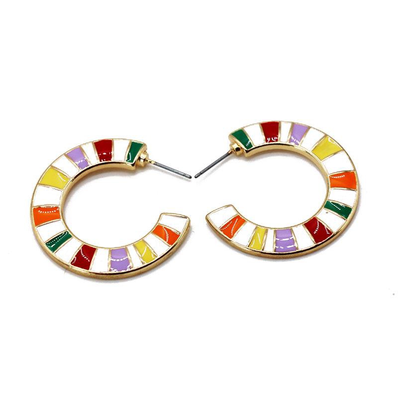 Cshaped rainbow color drop oil striped semicircular earrings NHOM131524