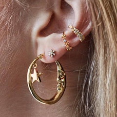 C-shaped rhinestone flower moon stars combination 4 sets of earrings NHGY131521