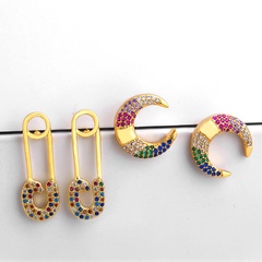 Stylish color zircon personality horns crescent rhinestone earrings NHAS131652