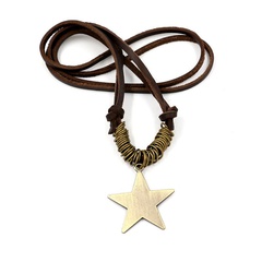 Retro five-pointed star leather alloy necklace NHHM132194