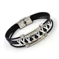 Vintage leather stainless steel alloy bracelet NHHM132223