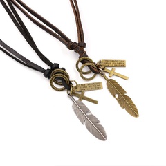 European and American popular alloy feather leather necklace NHHM132296