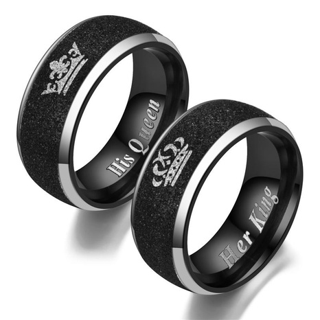 Fashion Titanium Steel Black Beads Sand Crown Ring NHTP132400's discount tags