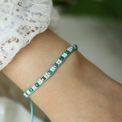 Creative retro minimalist inlaid green white rice beads push-pull bracelet NHPJ132553