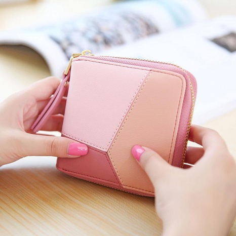 Korean version of the color square simple geometric pattern two fold zipper wallet NHNI141545's discount tags