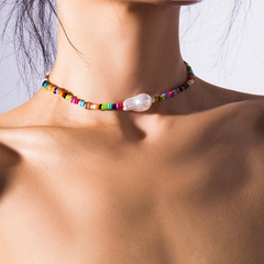 Europäischer und amerikanischer grenz überschreiten der Schmuck, personal isierte farbige Reis perlen, All-Match-Halskette, ethnischer Stil, speziell geformte Perlen, einlagige Mix-and-Match-Halskette