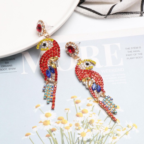 Colorful rhinestone-studded bird earrings NHJJ142144's discount tags