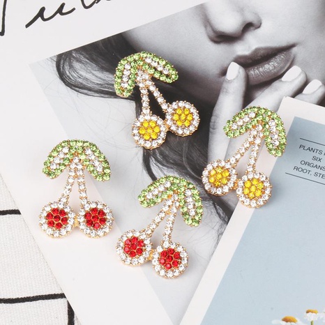 Fashion full rhinestone cherry stud earrings NHJJ142186's discount tags
