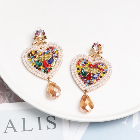 New heart-shaped colored rhinestone stud earrings NHJJ142216's discount tags