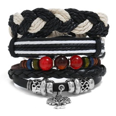 Vintage woven hemp rope beaded leather bracelet NHPK142807