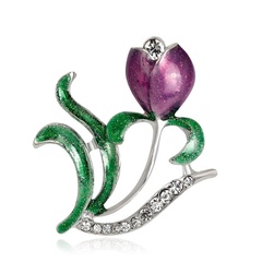 Aleación de moda diamante gota aceite púrpura flor broche NHDR142889