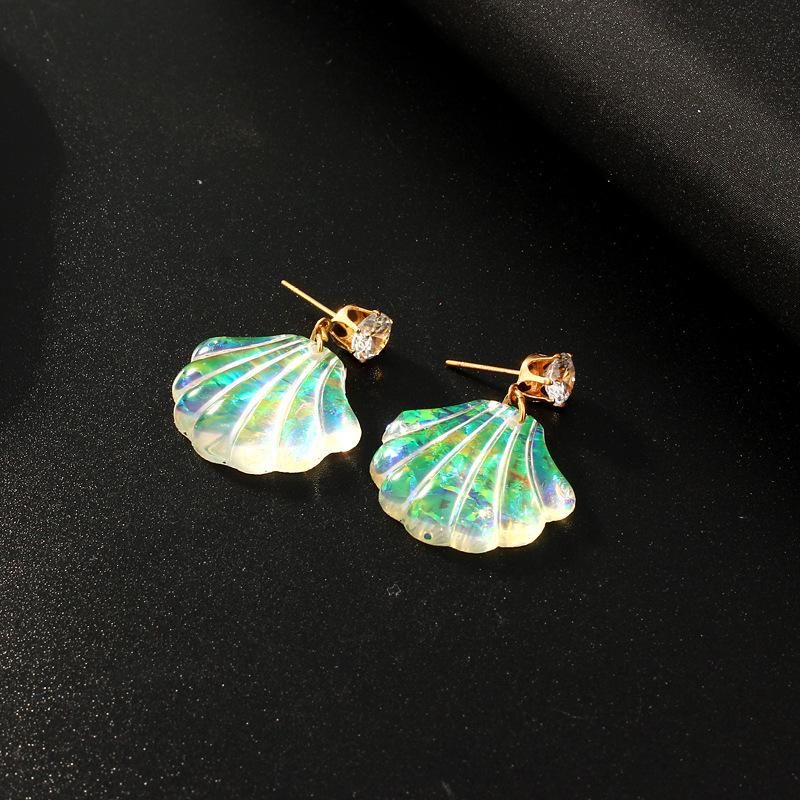 Long color fanshaped shell earrings NHGO143185