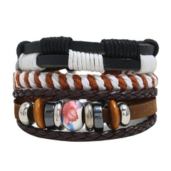 Vintage woven hemp rope beaded combination leather bracelet NHPK143860