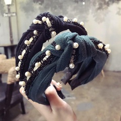 Koreanische neue Qualität einfache Kontrast farbe Stoff Perlen in der Mitte geknotet und geschraubt Bogen weit gekreuztes Stirnband Stirnband Frauen