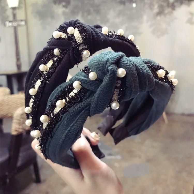 Koreanische neue Qualitt einfache Kontrast farbe Stoff Perlen in der Mitte geknotet und geschraubt Bogen weit gekreuztes Stirnband Stirnband Frauen