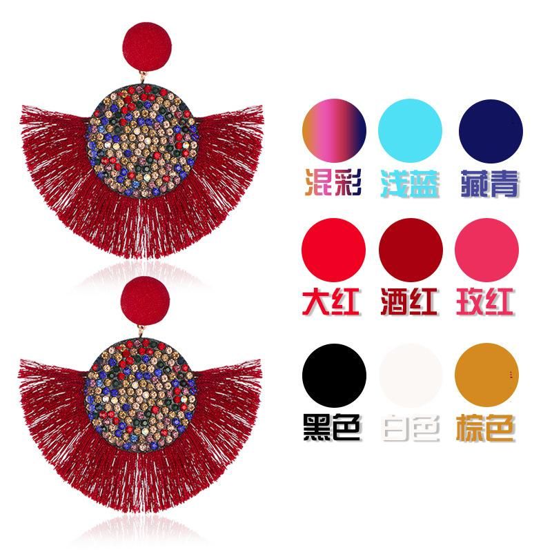 Fashion color rhinestone fanshaped tassel earrings multicolor NHDP145099