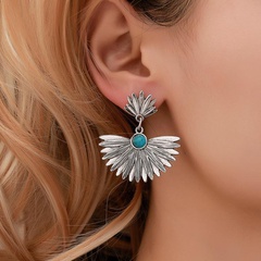 Vintage turquoise metal leaf scalloped stud earrings NHDP145205