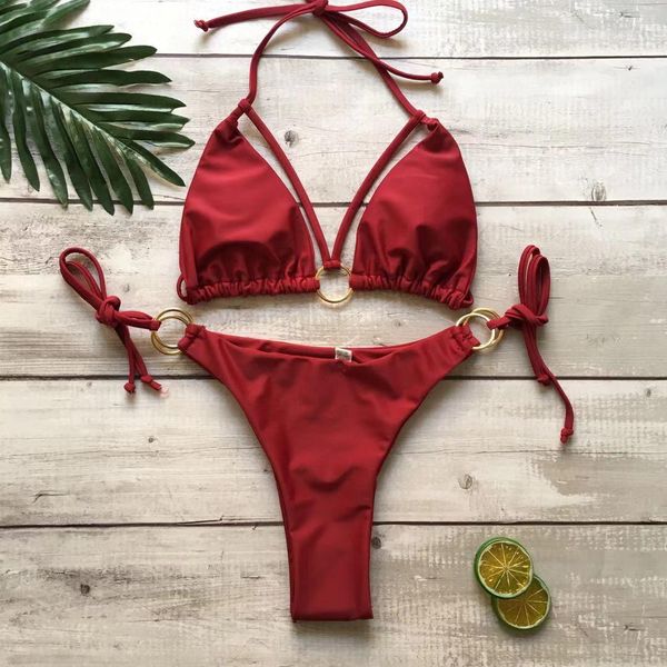 Explosive sexy solid color metal ring bikini NHHL145502