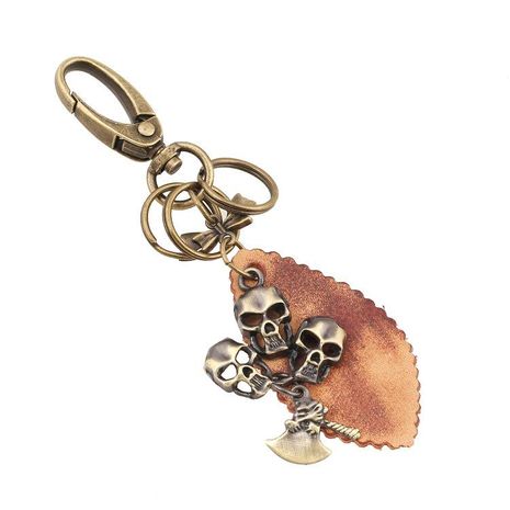Vintage punk bronze skull leather keychain NHPK145685's discount tags