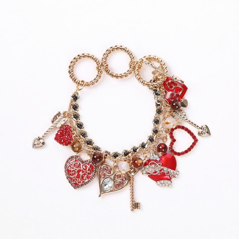Red Love Heart Multi Pendant Rhinestone Bracelet NHHN145762's discount tags