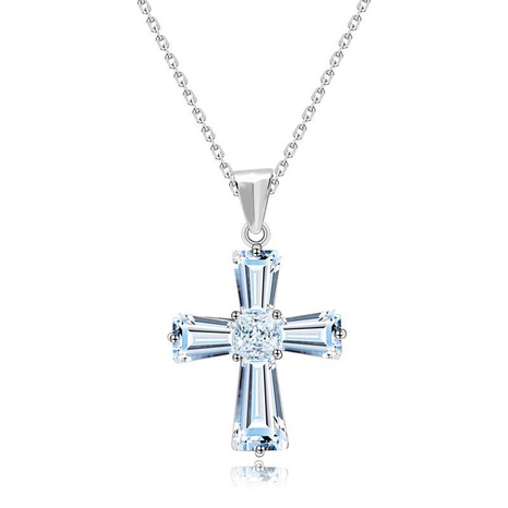 Korean version of imitated crystal clear copper inlaid 3A zircon cross necklace NHTM145787's discount tags