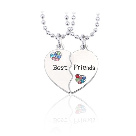 English best friends letter heart-shaped stitching two-petal color rhinestone necklace NHCU146506's discount tags