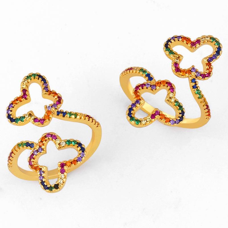 Amazon Wish Hot Sale Rainbow Jewelry Persnlichkeit Original Voll diamant Hohl Schmetterling Open Ring weiblich irih97