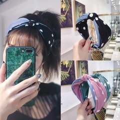 Koreanische neue Qualität einfache Denim-Stoff Kontrast farbe Polo Dot Mitte geknotet und geschraubt mit breiter Krempe Stirnband Stirnband gepresktes Haar