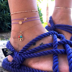 Fashion line rope starfish life tree alloy shell 4 piece set anklet bracelet NHGY140072