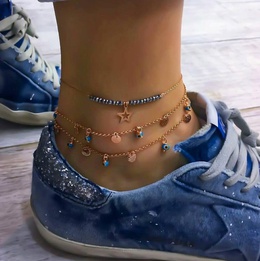 Simple rice beads alloy disc eyes hollow star multilayer anklet bracelet NHGY140110picture1