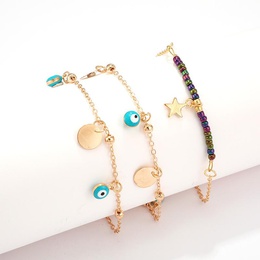 Simple rice beads alloy disc eyes hollow star multilayer anklet bracelet NHGY140110picture4