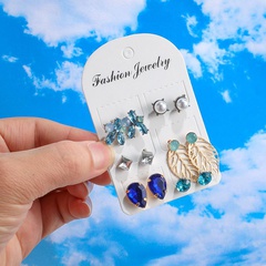 Trendy minimalist rhinestone drop flower beads leaf geometry 6 pairs set earrings NHGY141126
