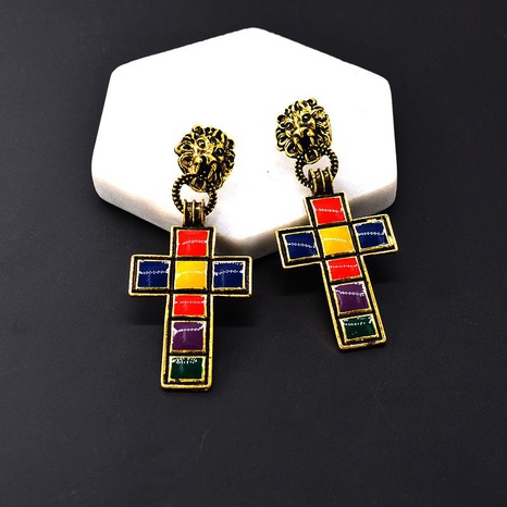 Fashion vintage color long section cross metal earrings NHNT151198's discount tags