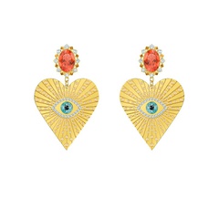 Vintage flash diamond emerald eye peach heart earrings NHNT151295