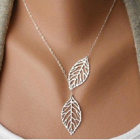 Metal double leaf necklace NHPF151508's discount tags