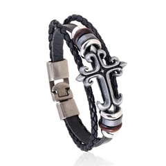 Vintage alloy cross woven leather bracelet NHPK152055