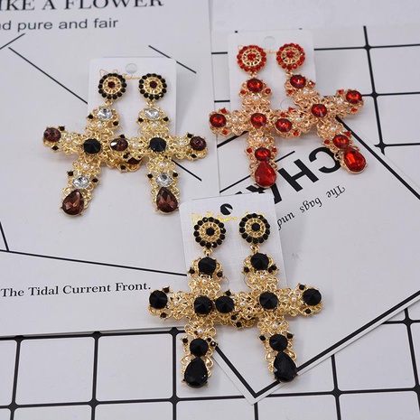 Cross long baroque synthetic gemstone alloy earrings NHNT152669's discount tags