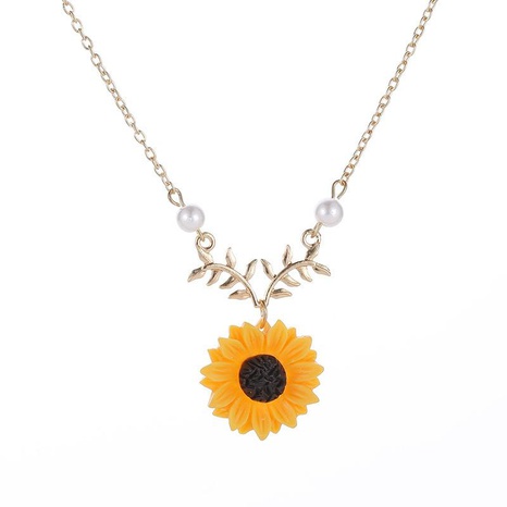 Fashion Sunflower Two Pearls Sun Flower Alloy Necklace NHCU152908's discount tags