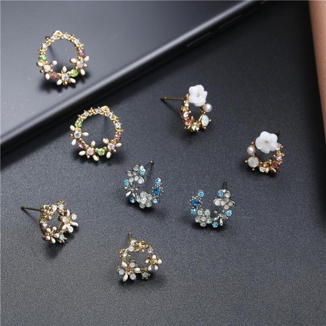 Korean sweet color garland ring stud earrings NHPF152978's discount tags
