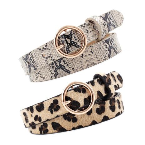 Fashion round button leopard snake tattoo slim belt NHPO153279's discount tags