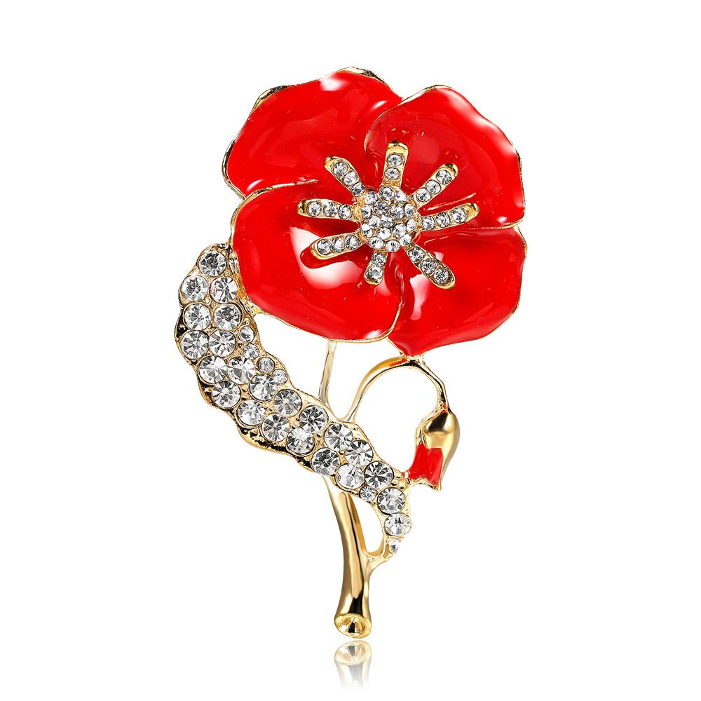 Fashion artificial gem poppy red brooch NHDR153446