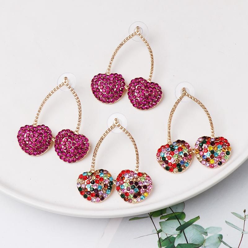 Colored diamond cherry stud earrings NHJJ153561