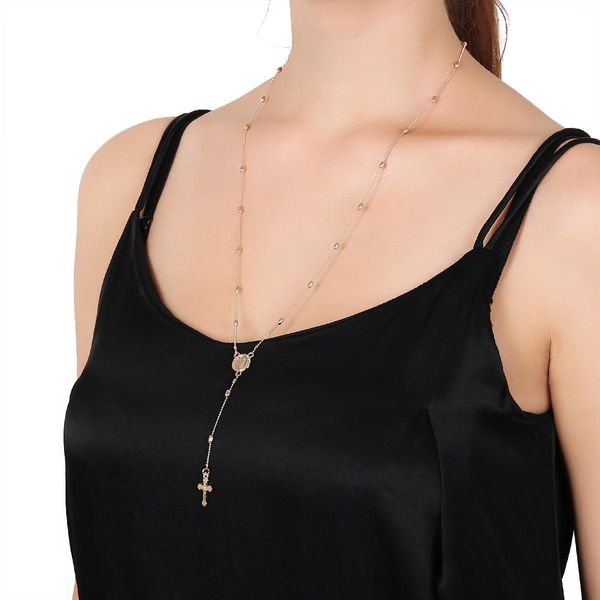 Madonna Cross Long Clavicle Necklace Nhxr154357
