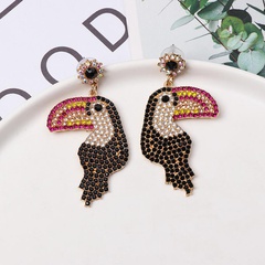 Colored diamond-studded woodpecker stud earrings NHJJ154488