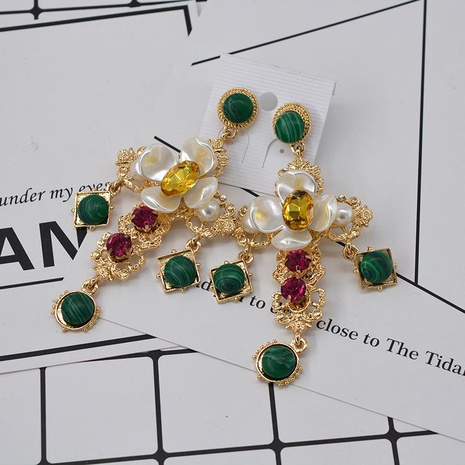 Flower emerald cross earrings NHNT154523's discount tags